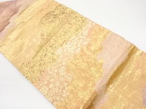 引箔雲に花唐草・笹蔓緞子模様織出し名古屋帯